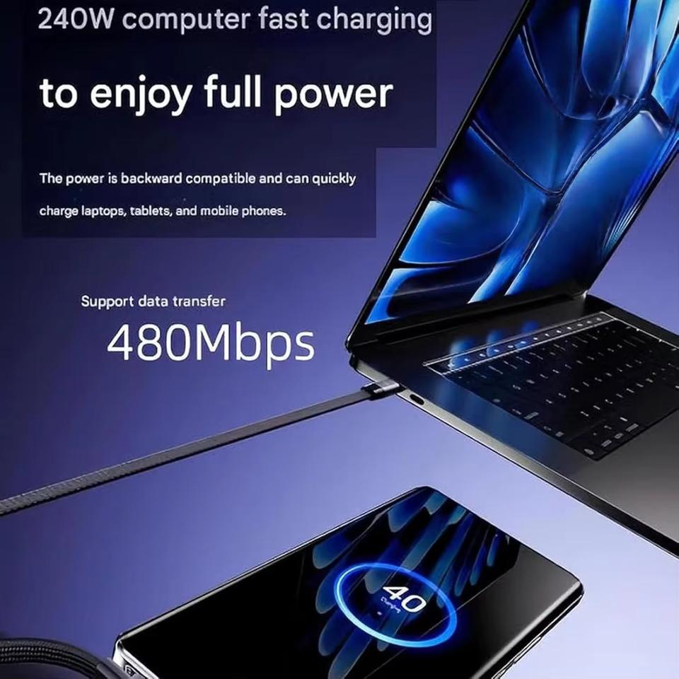 Cable de Charge Rapide 240W avec Support Téléphone Intégré (Pliable)